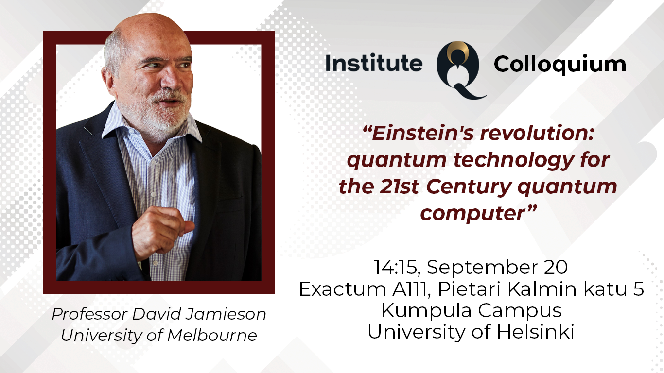 A photo of David Jamieson with the text and time of his talk on September 20. The talk is titled Einstein's revolution: quantum technology for the 21st Century quantum computer.